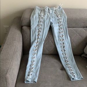 Lace up high waist jeans
